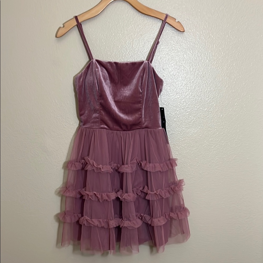 NWT Trixxi Mauve Pink Tulle Ruffles Spaghetti Strap Dress